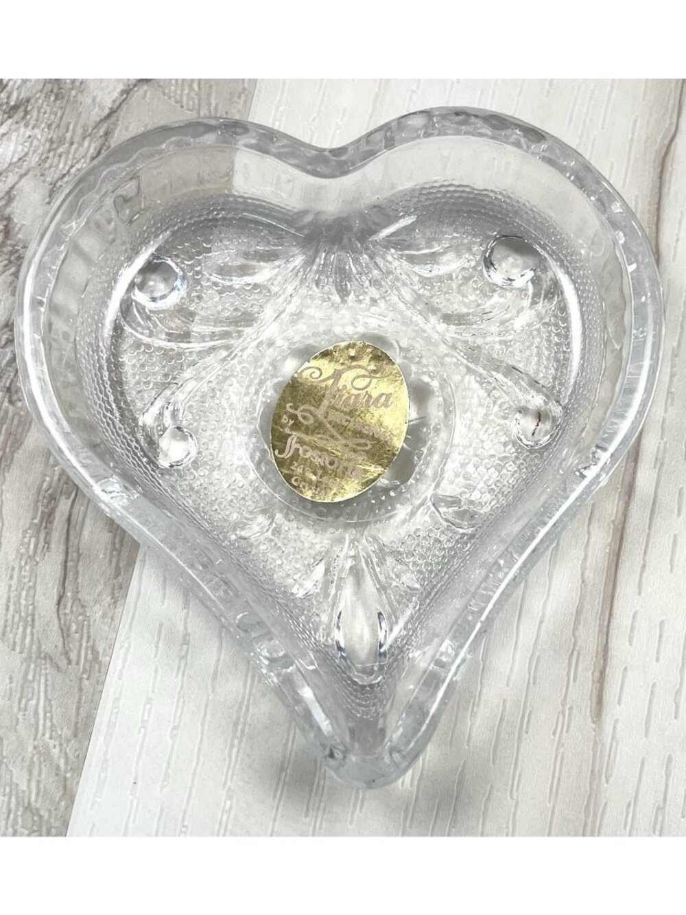 VTG Tiara Exclusives by FROSTORIA 24% Lead Crystal Heart TRINKET TRAY 3.5" Clear